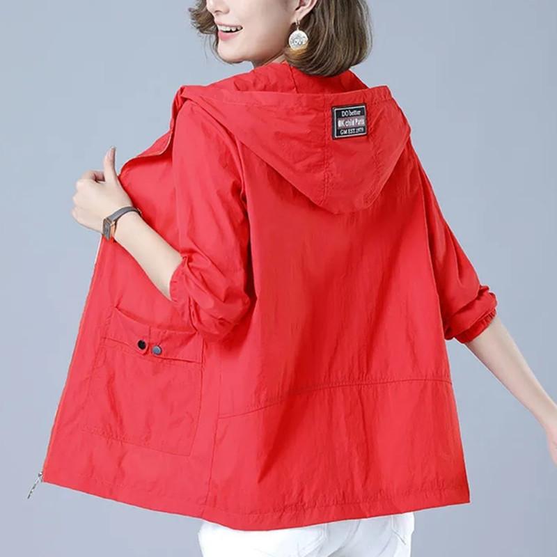 Sommer Damen Sonnenschutzkleidung Jacke Dünner Mantel Lässiger Windbreaker Damen Sonnenschutzjacke Basic Reißverschlussmantel Oberteile L rot
