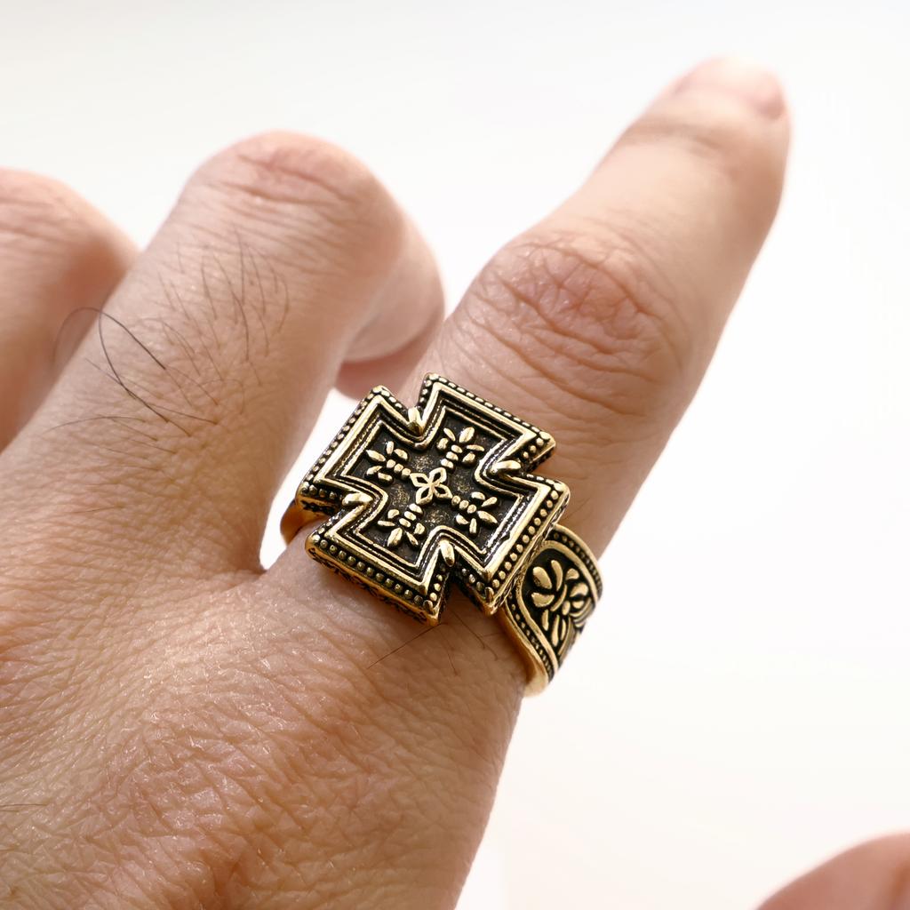 Retro Maltese Cross Adjustable Open Ring For Men Medieval Gothic Punk Edgy Silver-plated Copper  Bikers Accessories Gift