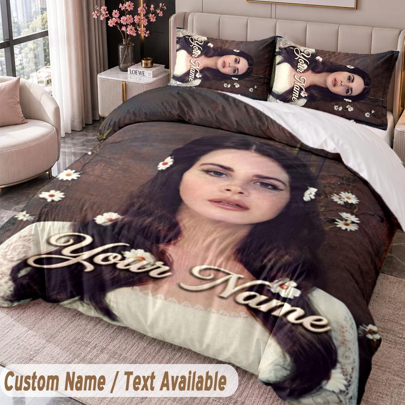 Custom Name Text 3Pcs Bedding Set Lana Del Rey Duvet Cover And Two Pillowcases