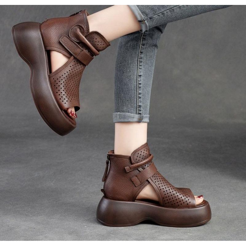 Women Roman Fashion Slope Heel Dress Sandals Open Toe Buckle Summer Shoes