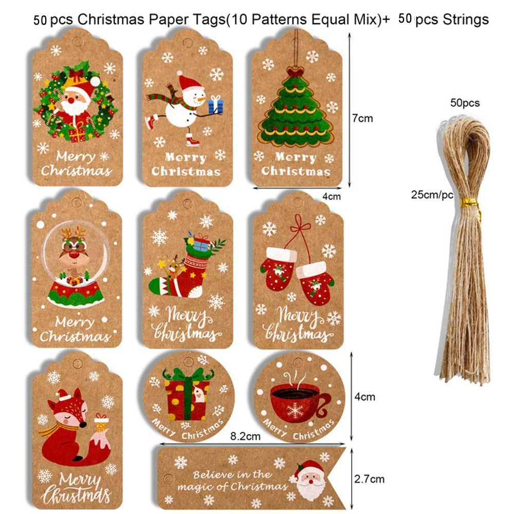 50pcs DIY Wrapping Supplies Xmas Decoration Christmas Labels Gift Wrapping Kraft Tag Hang Tags