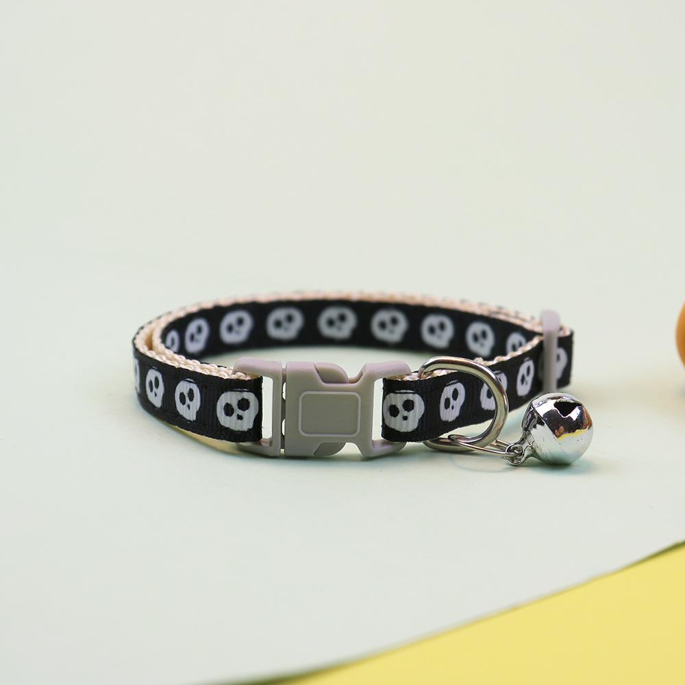 Halloween Pet Collar Adjustable For Dogs And Cats With Bell Pumpkin Skeleton Bat Design Neckband Christmas Costume Accessories