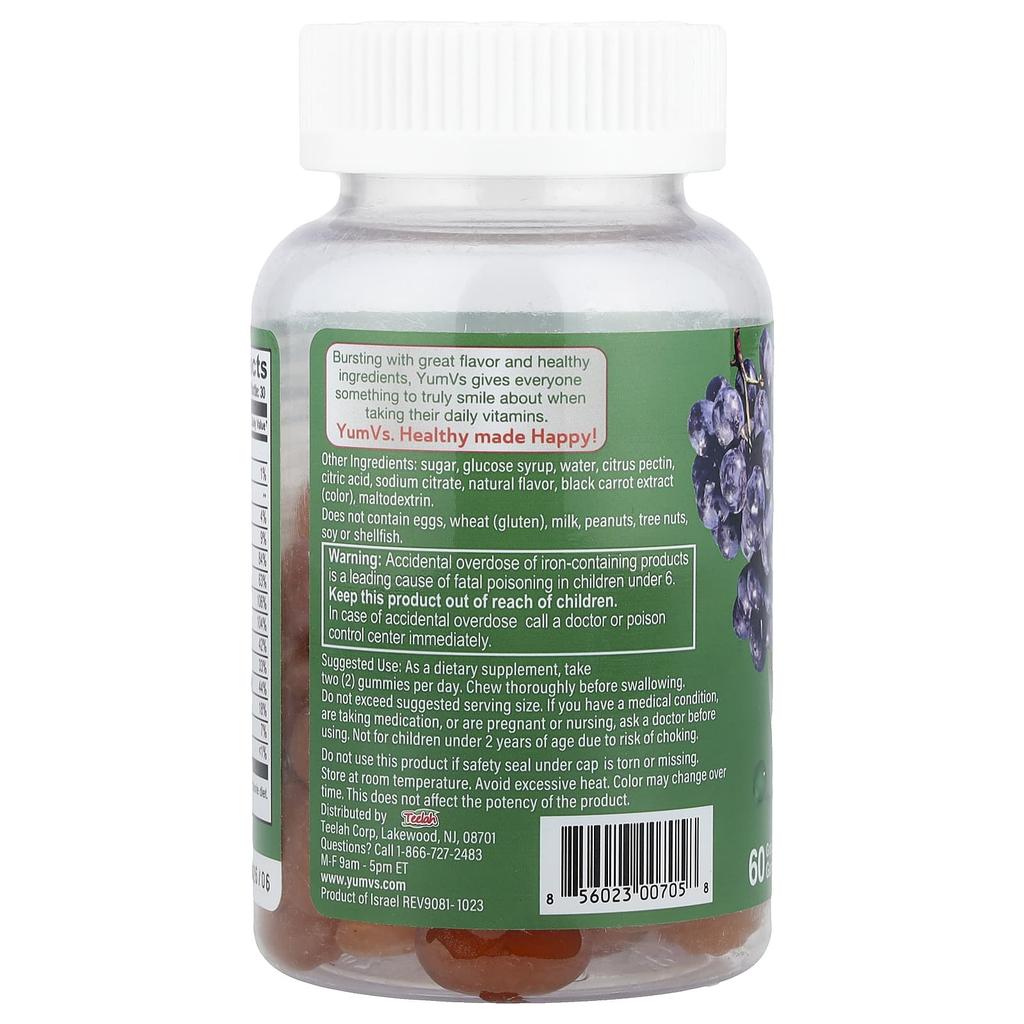 YumVs, Multivitamin, Iron Gummies, Grape, 60 Gummies