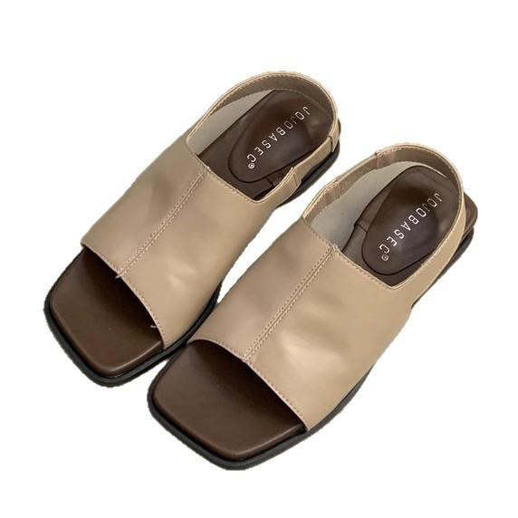 Flat bottom one-word sandals women's outer wear in the summer of 2025 new simple high-end French retro open-toed sandals