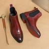 Autumn and Winter Pointed-toe Large Size Men's Boots, High-top Leather Shoes, Red Soles, Martin Boots, British Casual Chelsea Boots