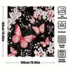 1pc Japanese Ukiyo-e Inspired Cherry Blossom & Pink Butterflies Shower Curtain - Black Background Whimsical Nature Art,