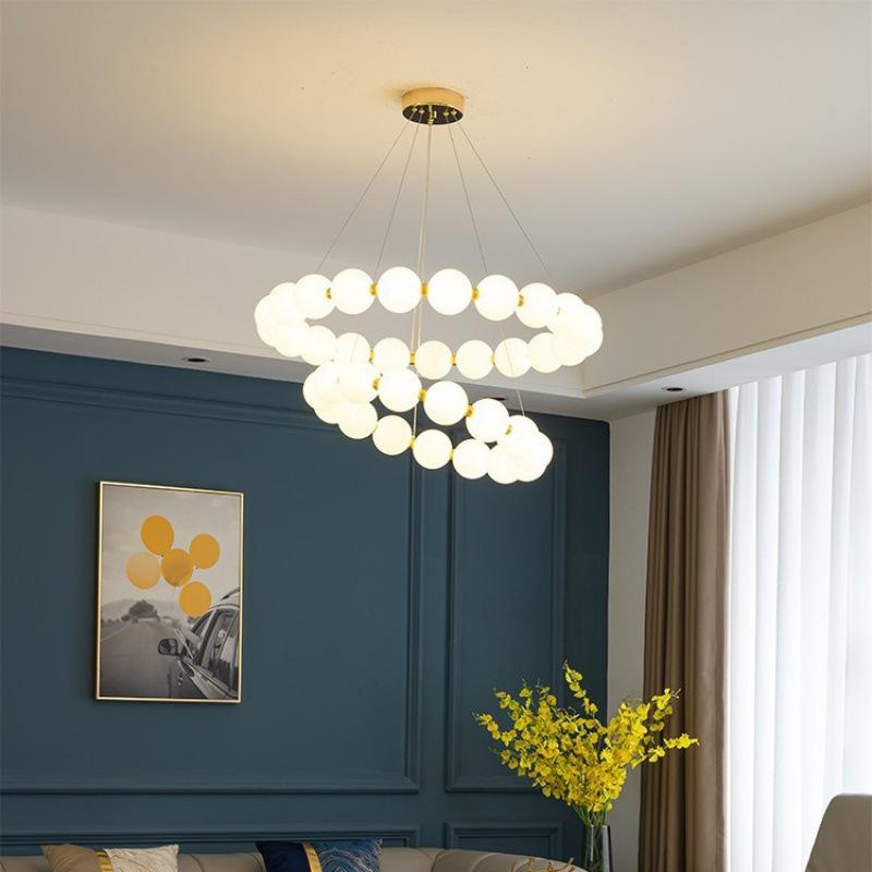 Nordic Modern Living Room Pendant Light Designer Simple LED Bedroom Circular Personalized Dining Room Pearl Necklace Light