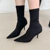 Stivali alla caviglia da donna in tessuto elasticizzato Autunno Primavera Punta appuntita sexy Tacco alto Moda Calzini da donna Scarpe con tacco a spillo