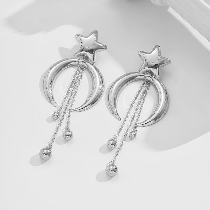 Elegant Women's Star and Moon Beaded Tassel Earrings1Fashionable, elegant, versatile design suitable for birthday gifts, weddings, banquets, everyday