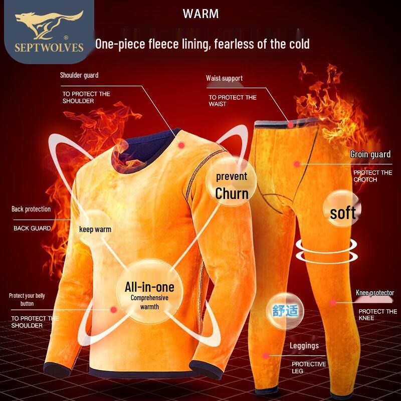 Septwolves Men's Extra Warm Fleece-Lined Thermal Underwear Set (Round Neck)