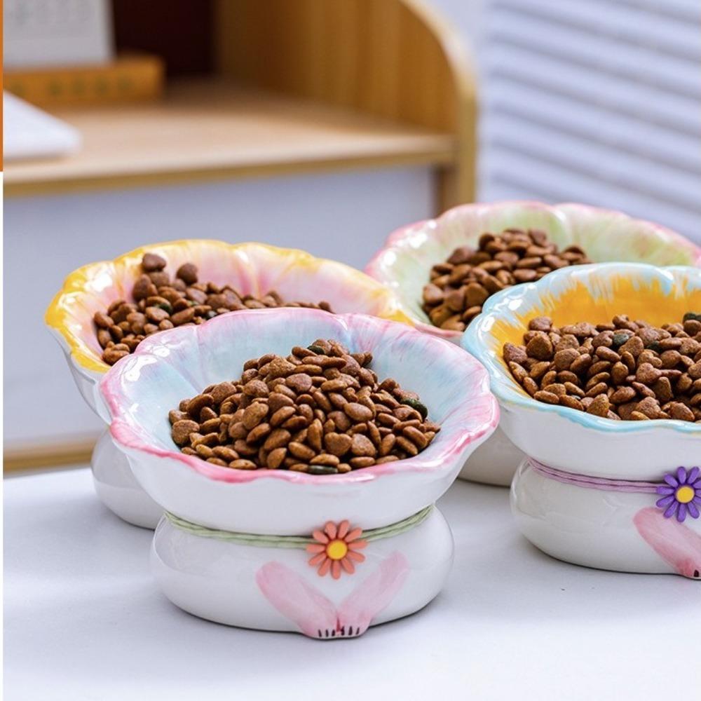 Flower Shaped Cat Food Bowl Anti Tipping Neck Protection Bowl Pet Drinking Bowl  Multi-Pet