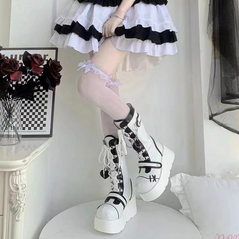 Thick Soled Boots New Punk Mid Tube Boots for Women Europe America Cute Spicy Girl Motorcycle Boot 2024 Winter Warm Shoe