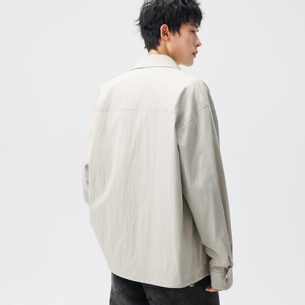 Workwear Style Shirt Jacket for Men, Spring and Autumn Loose Casual Jacket