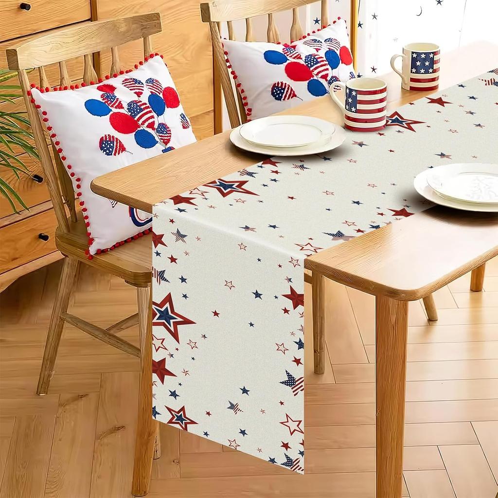 4th of July Table Runner, n Flag Table Runner Decorations for Table, Red White and Blue Table Runners Size 13”X72” (Star)