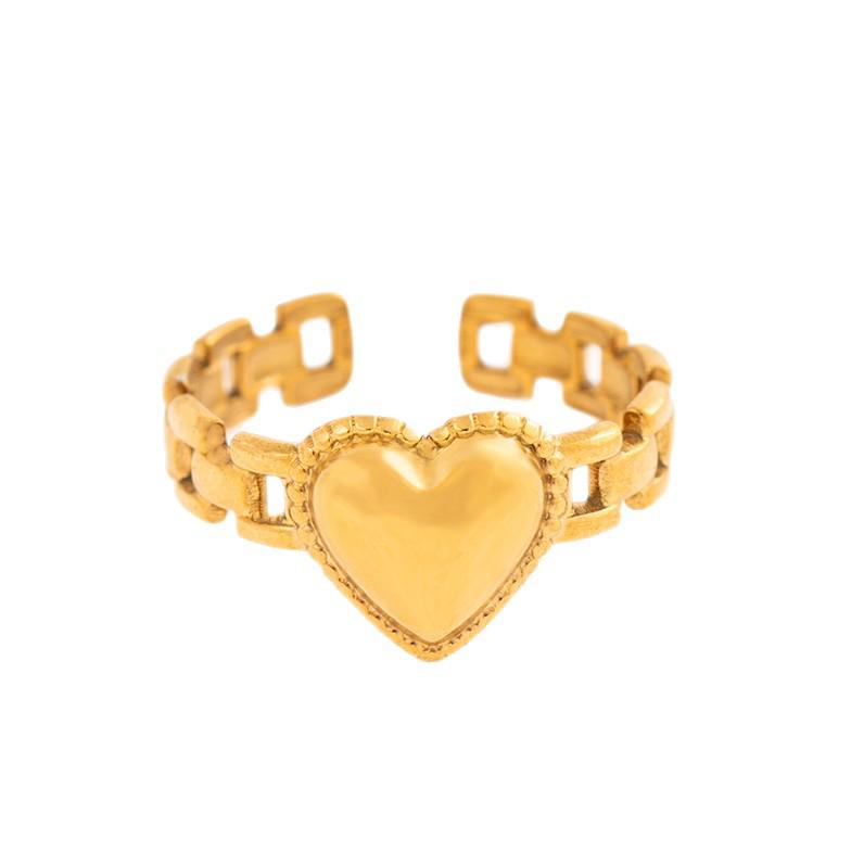 Heart-Shaped Stainless Steel Open Ring - Titanium Steel Colorfast Jewelry