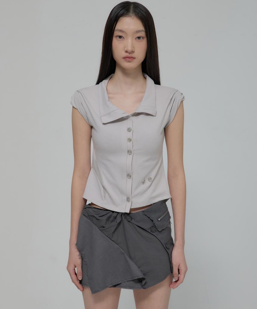 Peulleeoeob Paneled Half Shirts (Fl-123_Gray)