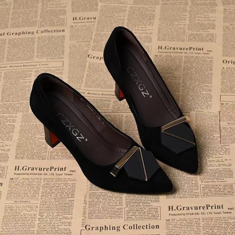 Autumn New Pointed and Versatile Temperament Light Mouth Suede Single Shoes High Heels Stiletto Women's Work Shoes
