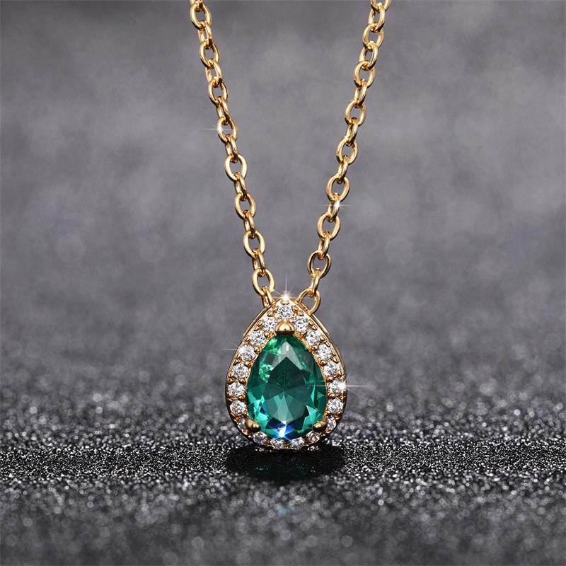 Huitan Luxury Pear Cubic Zirconia Pendant Necklace Women for Wedding Blue/Green/Purple/Transparent Grey Elegant Lady's Jewelry