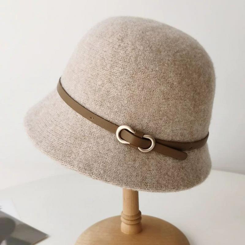 Elegant Hepburn wool knitted bucket hat autumn and winter children autumn and winter premium French retro thermal top hat basin hat