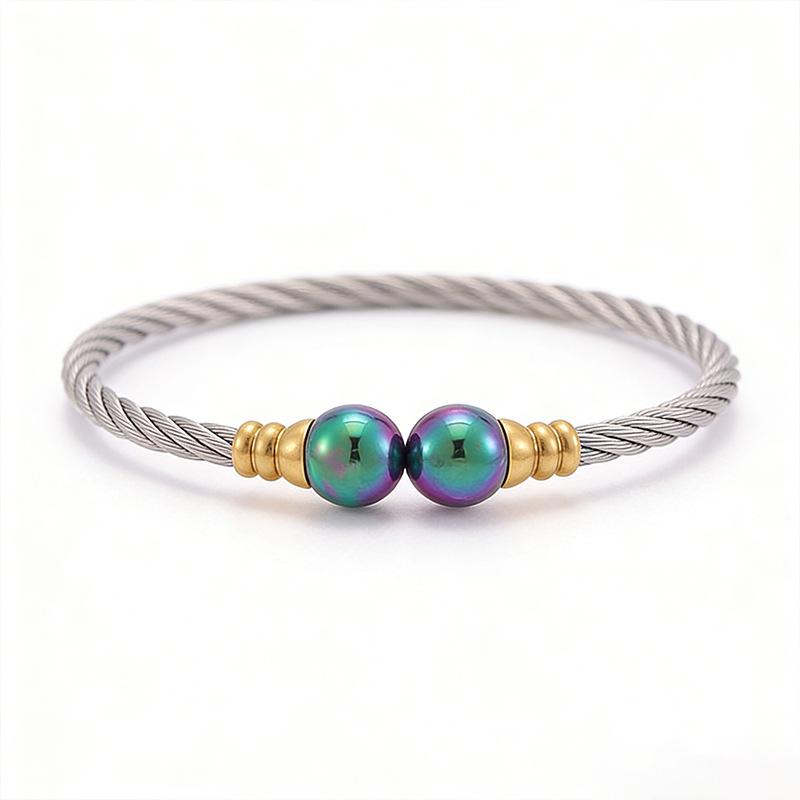 Open Steel Beads Women's Simple Bosch Style Twist Steel Wire Jewelry Bracelet