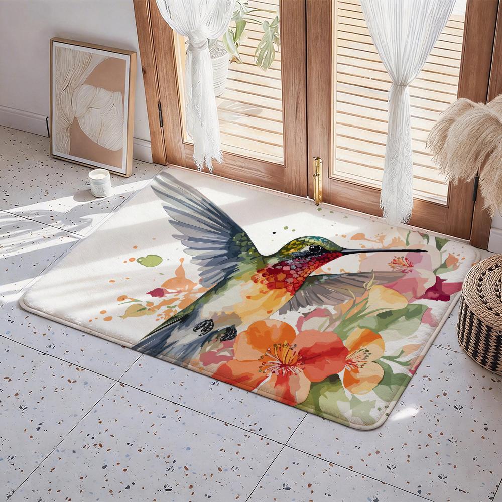 Animal H Hummingbird Floor Mat Eco  Flannel Doormat Non Slip Odorless Indoor Floor Rug Soft Short Plush Home Mat