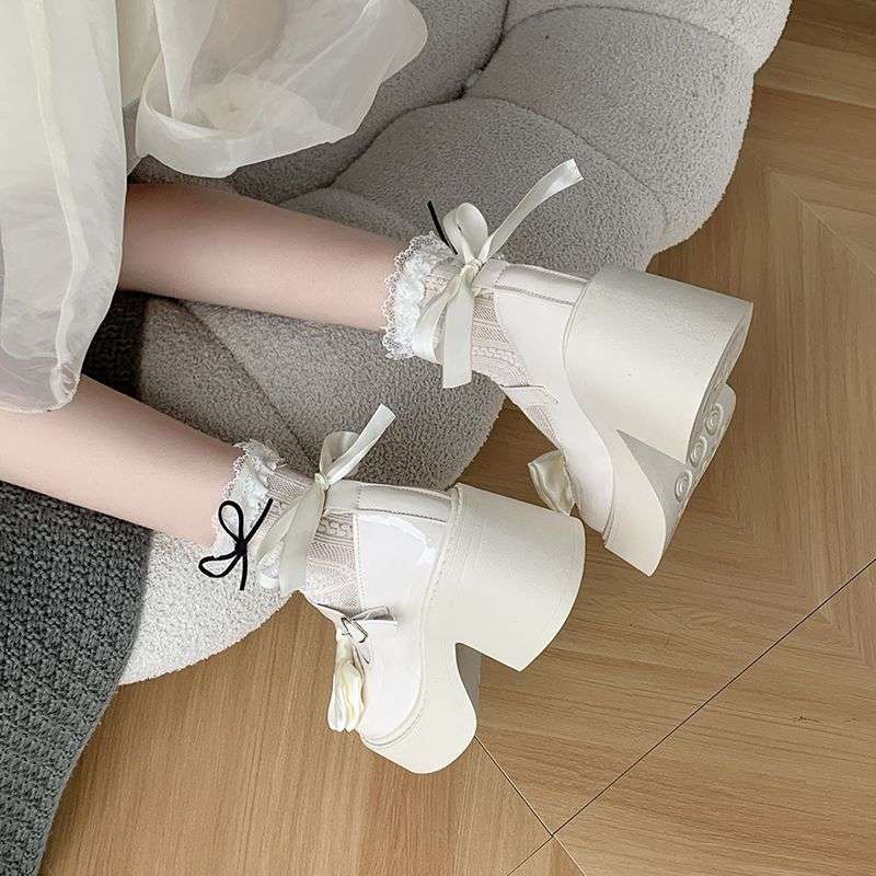 Mary Jane Small Leather Shoes Women's Thick Soles Increase In Height In Spring 2025 New Sweet Bow Light Mouth Single Shoes One-word Buckle