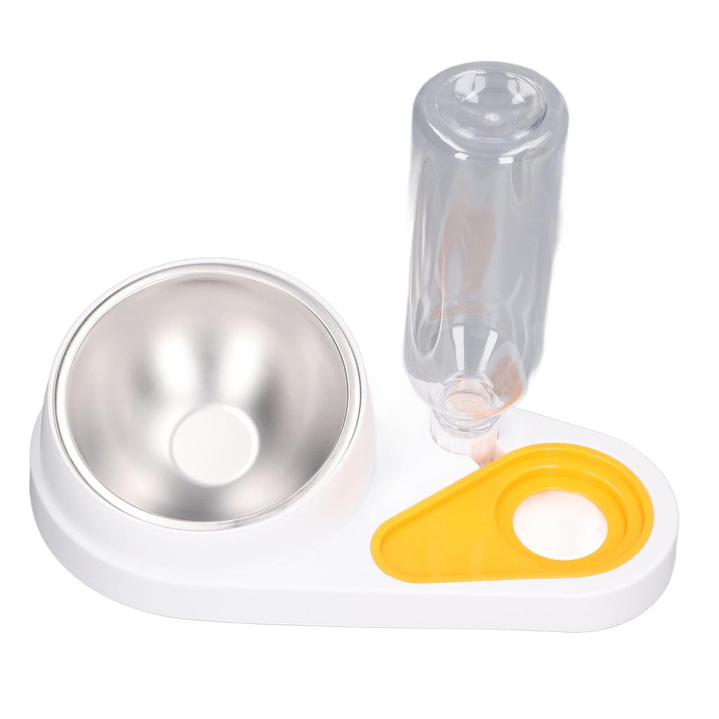 Cat Water Food Bowl Automatic Water Filling 16 Degree Tilt Stainless Steel Double Pet Bowl Set White