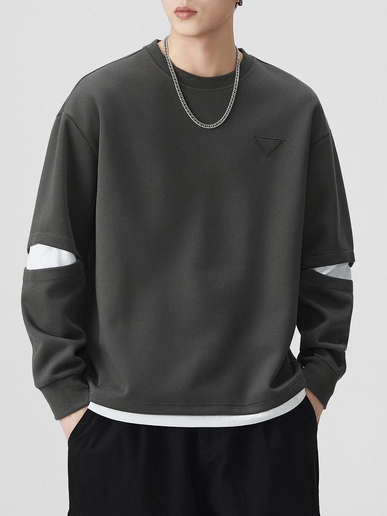 Autumn/Winter American Trend Brand Heavyweight Men's Patchwork Round Neck Long Sleeve Sports Hoodie
