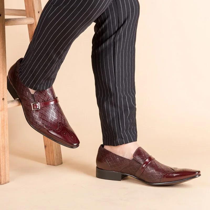Męskie Skórzane Buty Biznesowe Klasyczne Męskie Biurowe Buty Wizytowe Szpiczaste Mokasyny 2025 But Towarzyski Męskie Oddychające Zapatos De Hombre