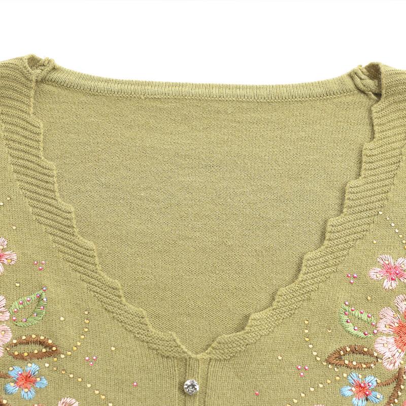 Pastel Women's Floral Embroidered Rhinestone V-Neck Knit Sweater