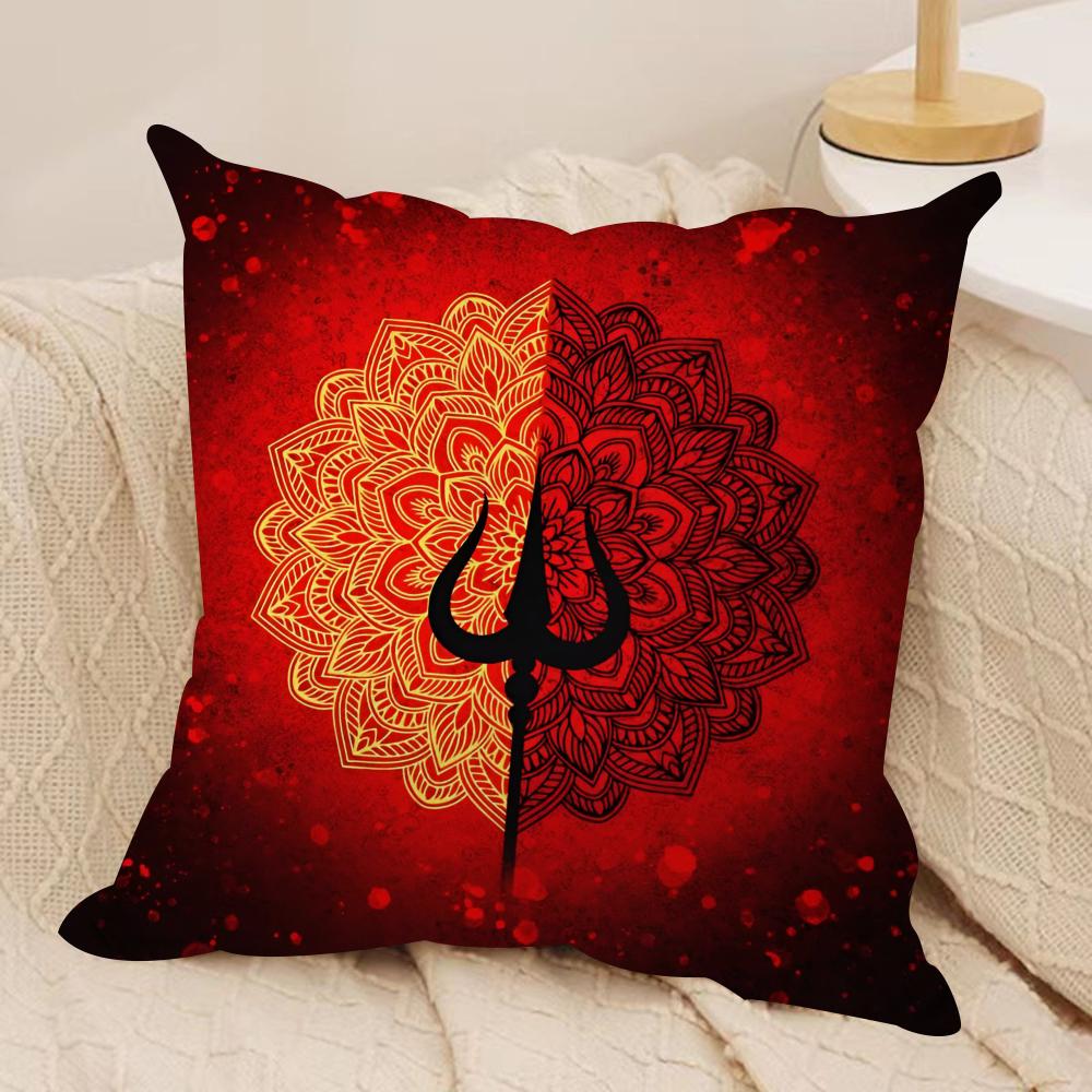 The Shiva Trident Cushion Cover Soft Plush Throw Pillow Cover | Double-Sided Printed Cushion Case | Cozy Sofa & Home Decor