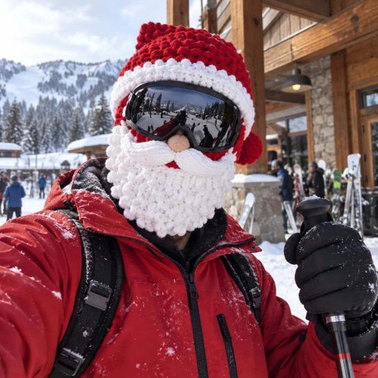 Warm Christmas Face Masque 3D Knitted Ski Masque, Funny Santa Claus Elf Gingerbread Balaclava, Unique Gift for Skiers Winter Full Cold