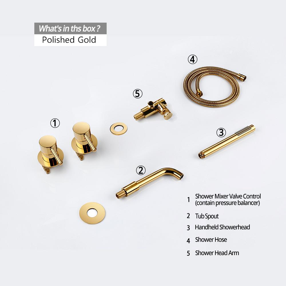 Duschmischer Duschset Warm & Kalt 2-Wege-Umsteller Duscharmatur Massives Messing Mit 150MM/210MM/260MM Wanneneinlauf Mischduschset