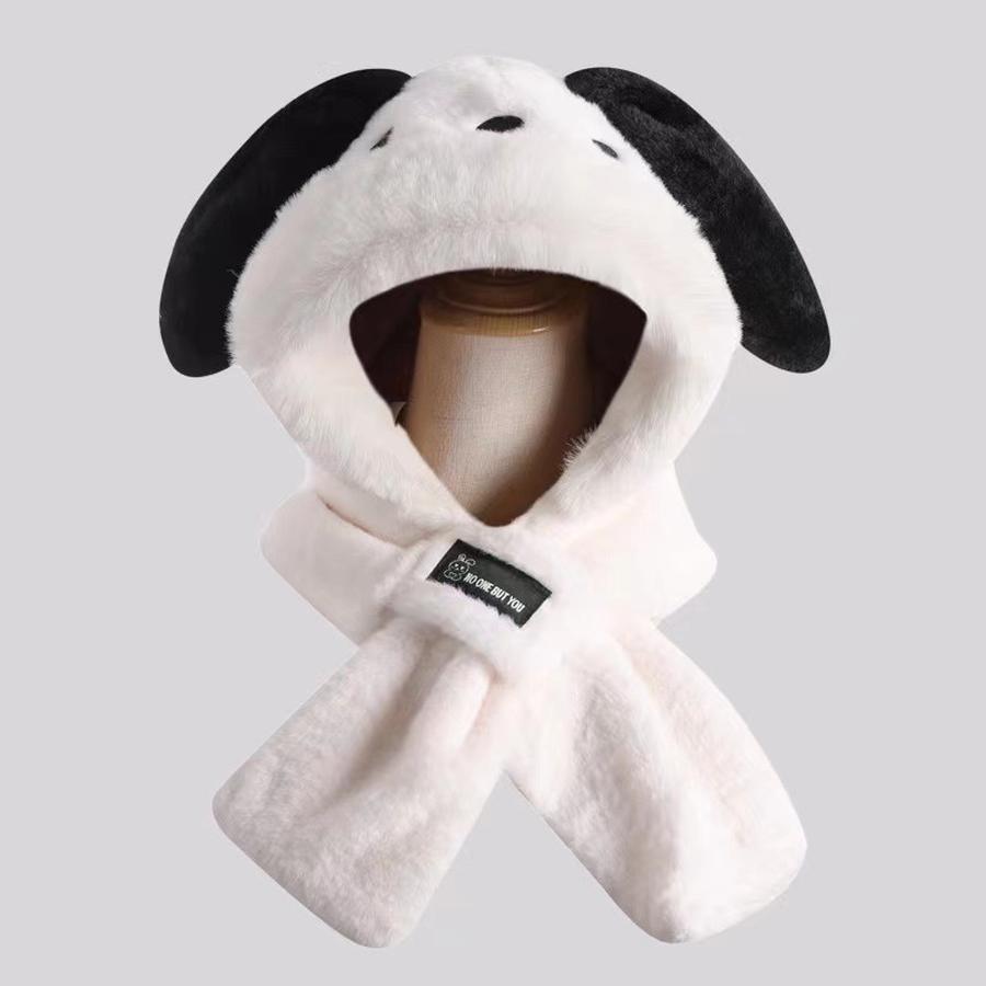 Cute Shiba Inu Long Ear Plush Winter Hat Scarf Set for Girls, Warm Two-Piece Cartoon Outfit