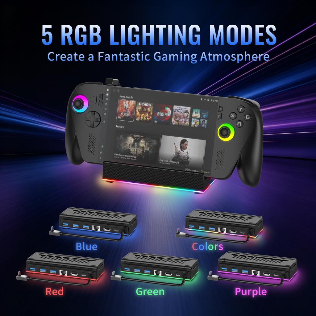 For ROG Xbox Ally/X Docking Station RGB Charging Stand Hub Holder Support 4K120Hz/144Hz HD TV Output For Steam Deck Game Console