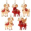 2D Flat Goat Hanging Ornament Set Acrylic Artificial Rhinestone Goat Pendant Shining Simulation Zodiac Goat Souvenir