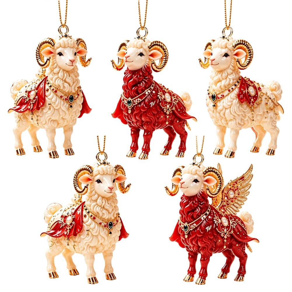 2D Flat Goat Hanging Ornament Set Acrylic Artificial Rhinestone Goat Pendant Shining Simulation Zodiac Goat Souvenir
