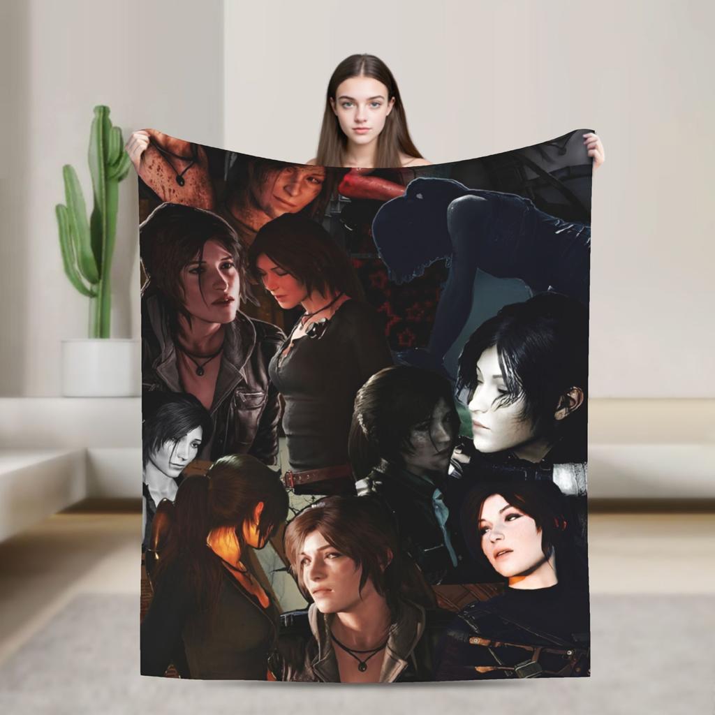 Tomb-Raider Lara Croft Blanket Cover Fleece Survival Video Game Warm Throw Blanket for Sofa Couch Quilt Multi-function