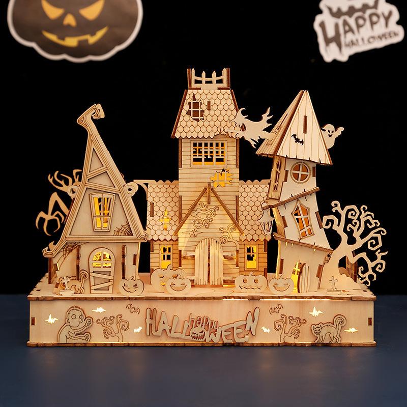 

**3D Wooden Halloween House Puzzle - DIY Educational Toy for Kids**