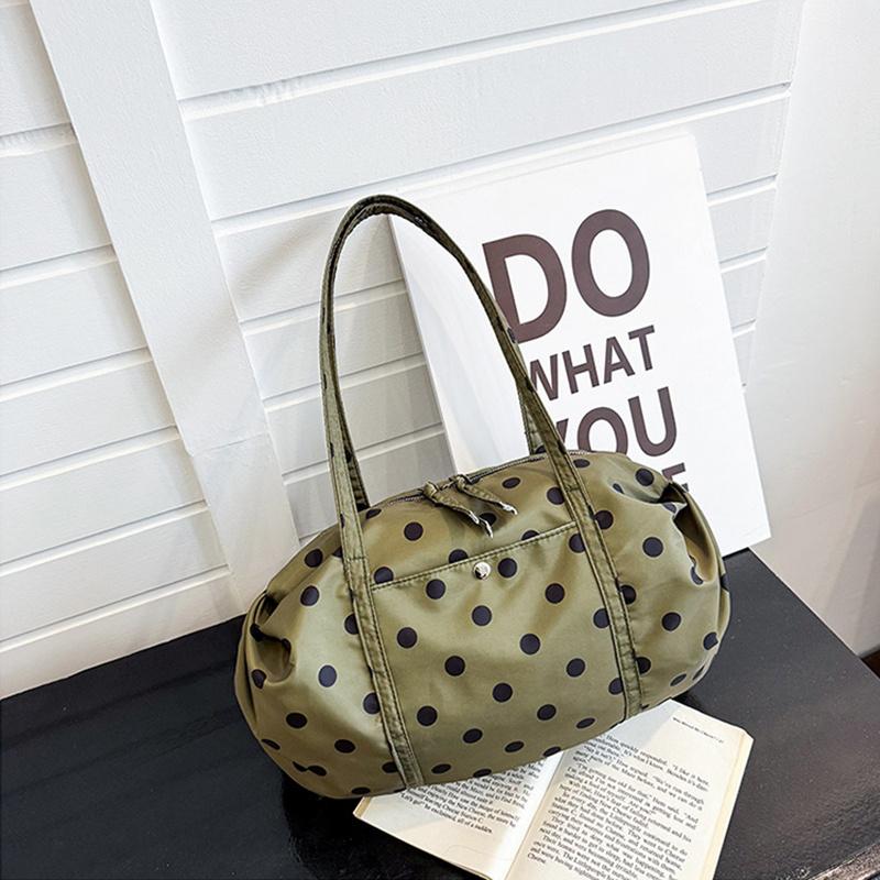 Yogodlns Simple Polka Dot Tote Bag Lightweight Nylon Handbag Women Casual Commute Shoulder Bag Large Capacity Sports Foldable Storage Bag