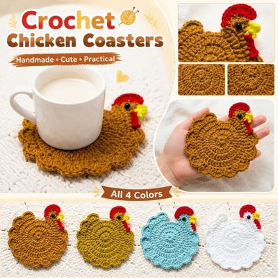 Handmade Crochet Chicken Shaped Table Coaster Durable Cotton Yarn Drink Mat for Kitchen Dining Room Use