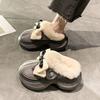 Baotou retro bow plush warm fluffy slippers women's non-slip cotton slippers women's autumn and winter new models