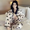 Women's Golden Diamond Velvet Lapel Pajama Set: Long Sleeve Cardigan and Pants, Soft, Comfortable, Anti-static Home Wear for Autumn/Winter.