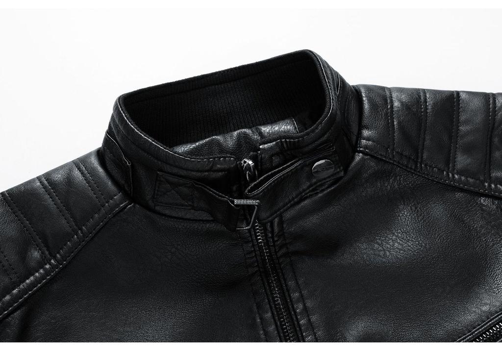 Men's Trendy Leather Stand Collar Motorcycle Jacket for Autumn and Winter