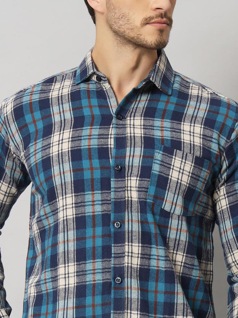 Bigreams Men's Yarn-Dyed 100% Cotton Slim Fit Herringbone Checkered Flannel Plaid Winter Shirt For Full Sleeve Shirt