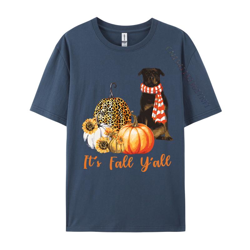 Its Fall Yall Rottweiler Dog Leopard Tshirt Black Cotton Tees for Men Novelty T Shirt Gothic Plain