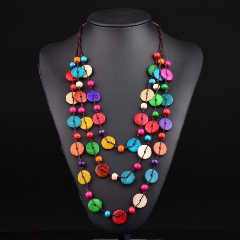 

JMXD Boho Ethnic Vintage Long Necklace Handmade Fish Pendant Geometric Tassel Wooden Sweater Chain Unisex Gift Trendy Jewelry