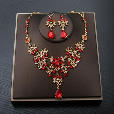 3 pièces Style Classique Palais Baroque Cristal Mariage Strass Collier Boucles d'oreilles Haut de Gamme Luxe Banquet Robe de Soirée Zircon Ensemble