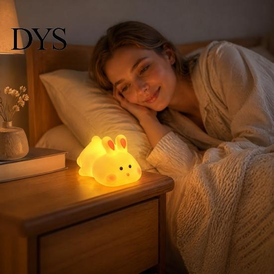 Cute Room Decor Accessories Bunny Night Light, Cartoon Rabbit Nursery Battery Operated Table Lamp, Birthday Gift for Kids Kawaii Animal Lamp with Warm