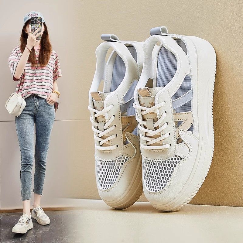 Summer women's shoes 2025 new hollow thin breathable board shoes versatile soft sole comfortable trend casual white shoes